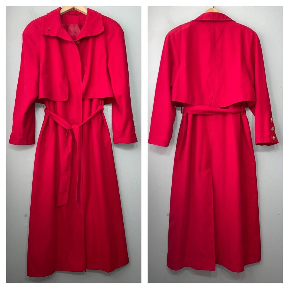 Vintage Gallery Trench Coat Womens Size 4 Scarlet Red Longline Old Money Belted